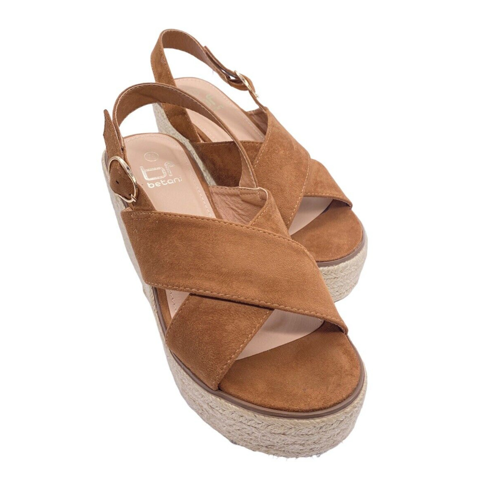 Boho Betani Sky High Platform Cottage Wedge Espadrille Leather Strap 7.5 Sandals
